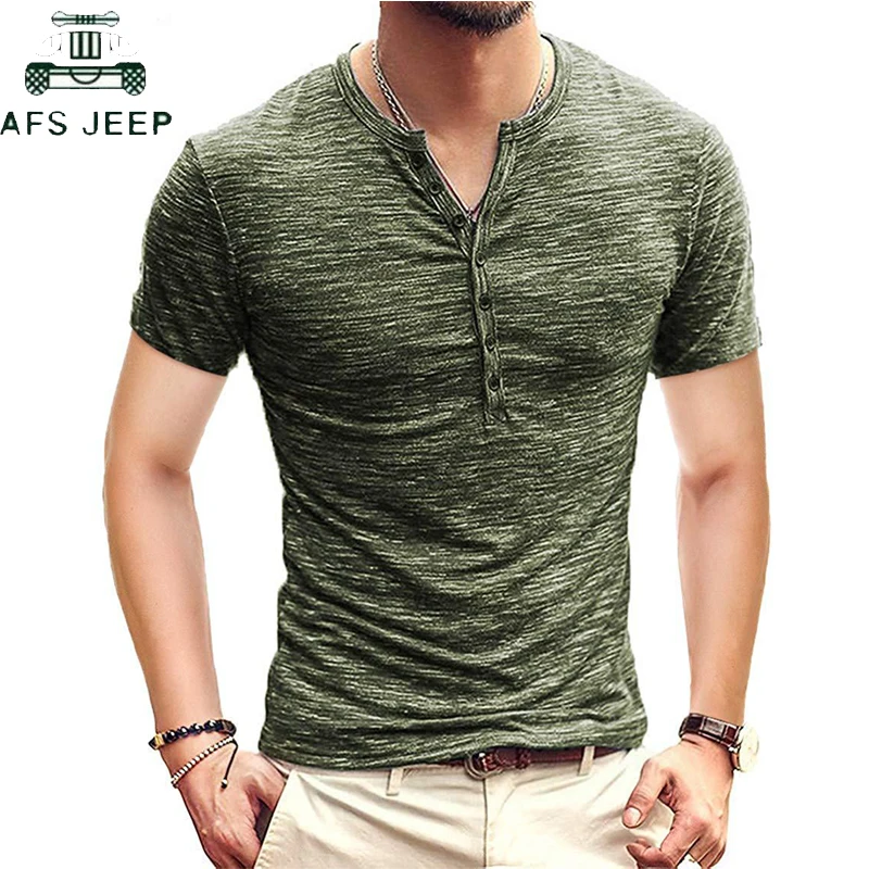 

Men Henley T Shirt 2019 Casual Summer Tee Tops Short Sleeve Stylish Slim Fit T-shirt Button up V Neck Casual men T shirts