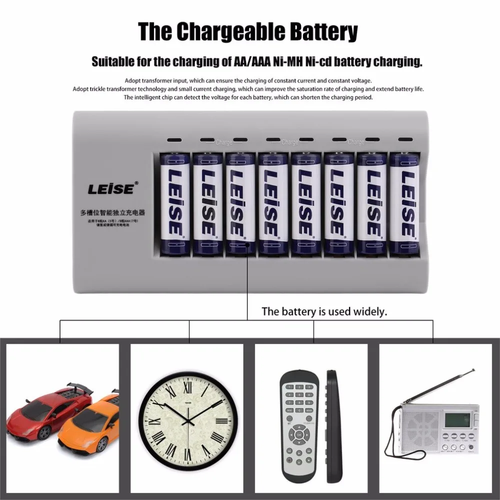 

Leise 8 slots independent Smart Charger+8PC 2700mAh Batteries AA Rechargeable Battery AA AAA Fast Charging Battery Charger Set