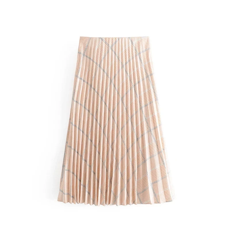 

BBWM WOMAN Twill Striped Skirts 2019 Summer Fashion Ladies Boho Pleated Midi Skirt Girls Chic Street-wear High Waist Bottoms