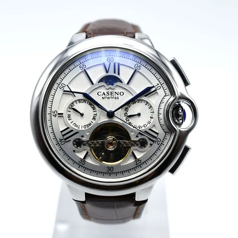 CASENO Tourbillon Мужские часы Топ бренд класса люкс ремень часы для мужчин автоматические механические наручные часы Скелет спортивные мужские часы relogio - Цвет: Белый