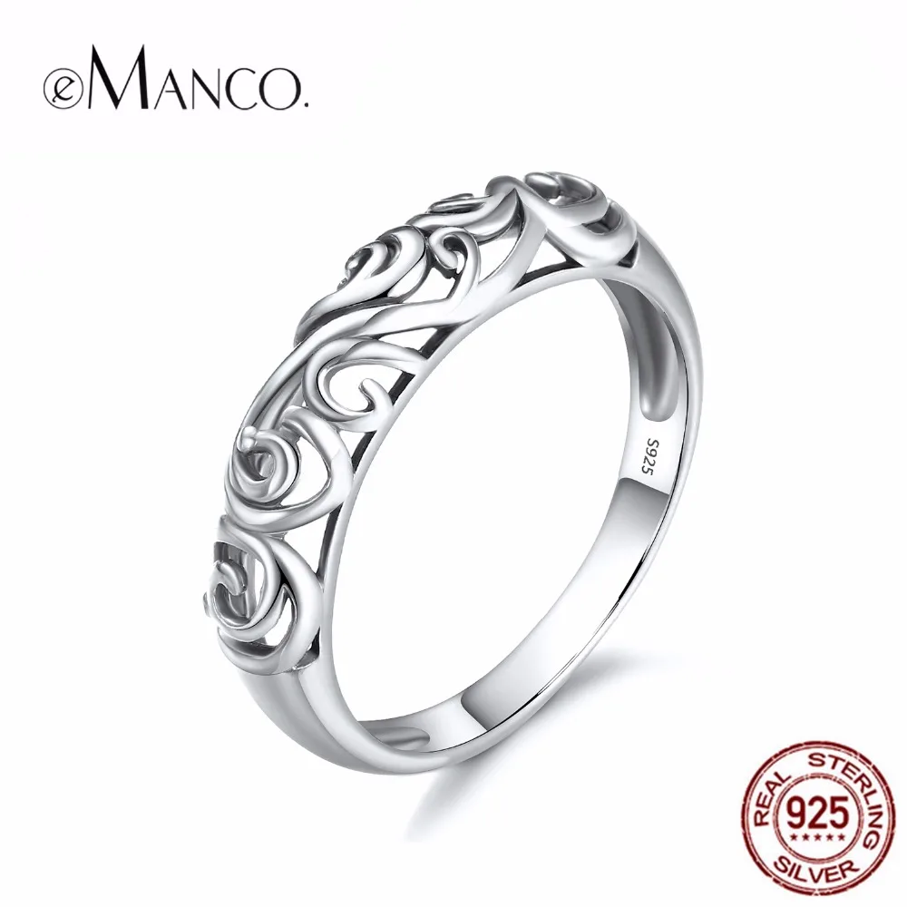 

eManco Women 925 Silver Vintage Half Hollow Pattern Ring Cute Small New Arrival Trendy Accessories Anneaux pour les femmes