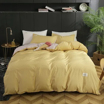 

Washed Silk Like Modern Style Home Bedding Sets Bed Duvet Cover Bed Sheet Pillowcase Contrast AB Side Yellow Khaki Creamy Adults