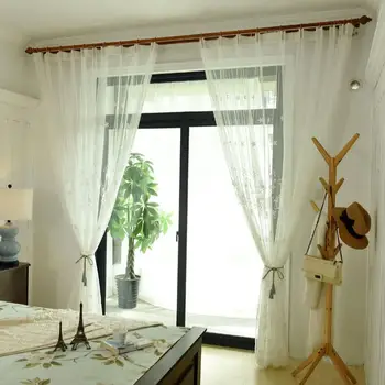

European Embroidered Floral Tulle Curtains For Living Room Window Home Bedroom Pure Color Voile Drapes Valances Single Panel