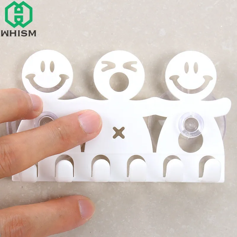 WHISM Smile Face пластиковый держатель для зубных щеток Мультфильм 5 позиционная зубная щетка подставка настенная вешалка для полотенец аксессуары для ванной комнаты