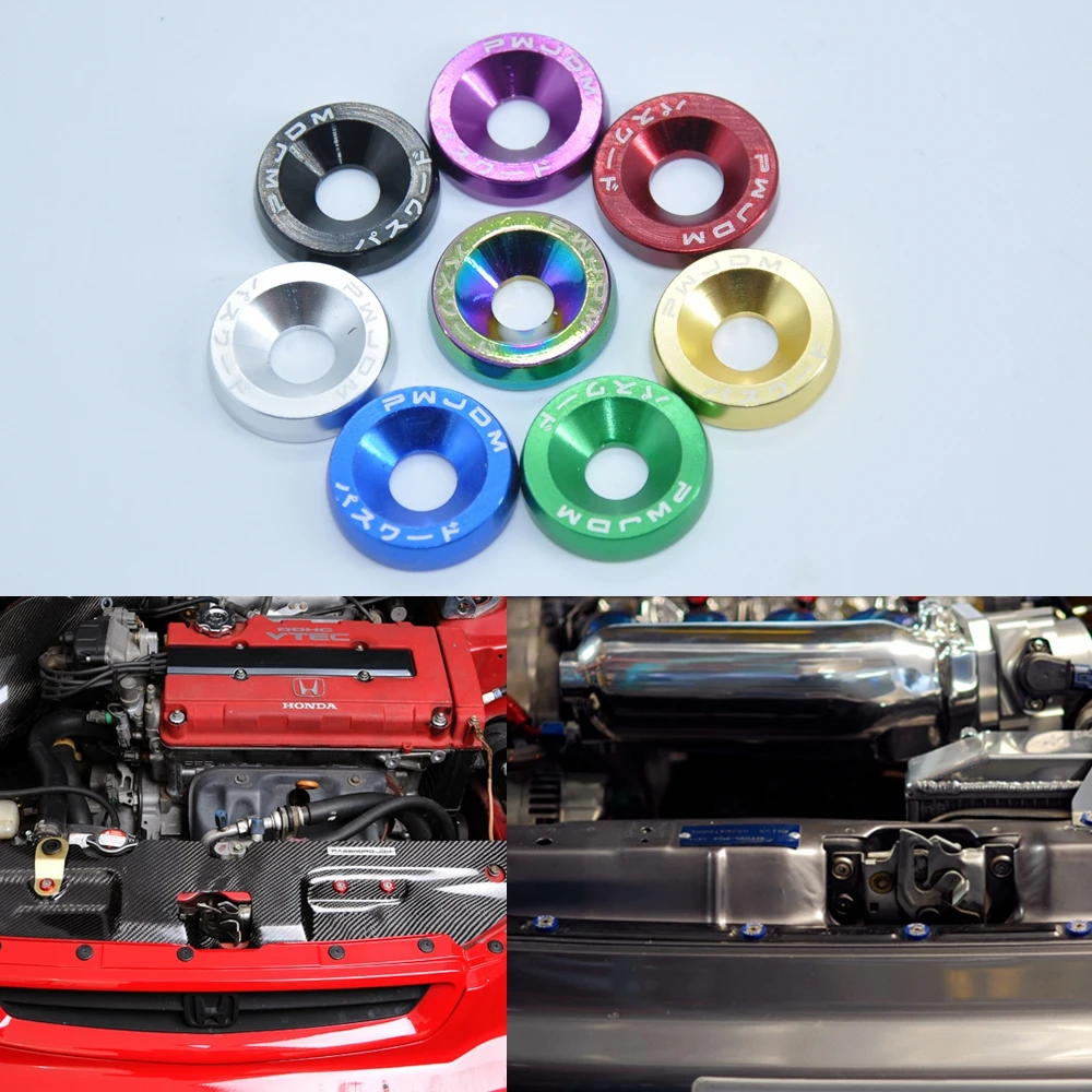 

JK Racing Aluminum Universal Neo Chrome JDM LOGO Fender Washer 10 pieces/set 6MM Hole Engine Dress Up Kit