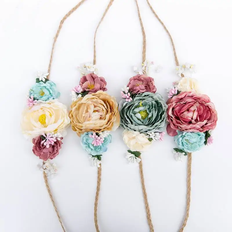 

Floral Tie back headband nuetral flower crown girl fabric flower headband hair accessories Newborn photo prop KR048