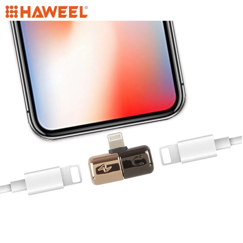 

HAWEEL 2 in 1 Dual 8 Pin Female to 8 Pin Male Portable Audio & Charge Adapter, For iPhone XS / XS Max/ XR / X / 8 Plus / 7