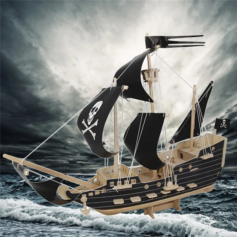 

3D Pirate Boat Model DIY Wooden Puzzle Woodcraft Construction Kit Ship Wooden Model Puzzle Educational Jigsaw Toy for Children