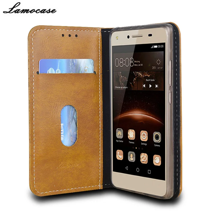 Lamocase для Huawei Y5 II y5ii Case Роскошный кожаный чехол откидная крышка со слотом