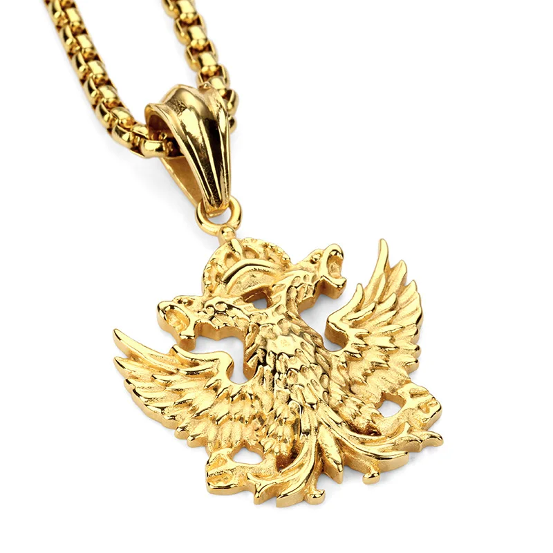

2017 new fashion personality high quality domineering gold titanium steel double eagle necklace jewelry pendant hot