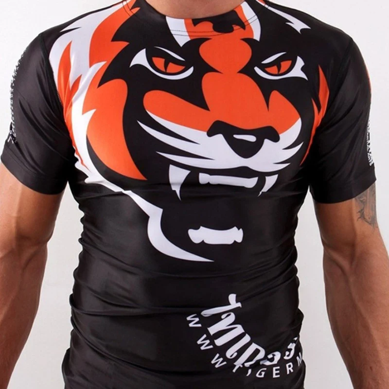 Details about   Tiger Fitness MMA BJJ Rash Guard Compression T Shirt Muay Thai Short Sleeve Top 