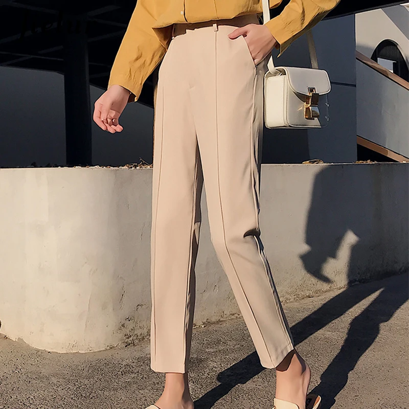 Jielur Straight Suit Pants Female Leisure Harem Pants Women Capris Black Apricot Solid Color Office Lady Pantalon Femme Kpop Jielur Straight Suit Pants Female Leisure Harem Pants Women Capris Black Apricot Solid Color Office Lady Pantalon Femme Kpop
