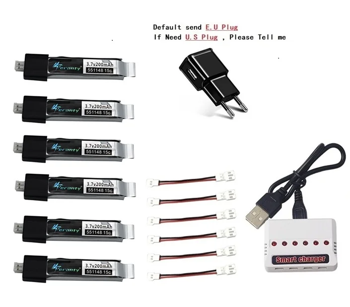 Обновленная батарея 3,7 V 200mAh для V911 F929 F939 с(6 в 1) USB зарядным устройством для WLtoys V911 F929 F939 RC вертолет 551148 батарея - Цвет: Светло-желтый