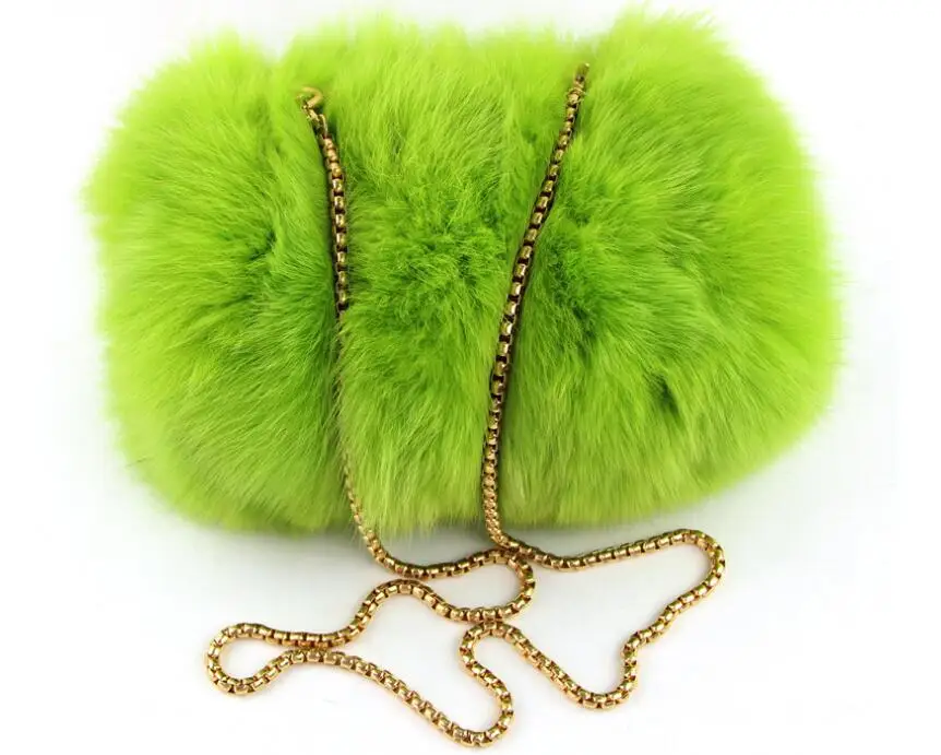 Женская маленькая сумка с клапаном из натурального Лисьего меха, мини-сумка-мессенджер с цепочкой, сумка через плечо, милая меховая сумка с лисьим мехом - Цвет: green