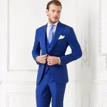На заказ две кнопки Королевский синий свадебный смокинг с лацканами с острыми углами Жених костюм жениха Мужские(пиджак+ брюки+ жилет) Свадебные костюмы мужские костюмы