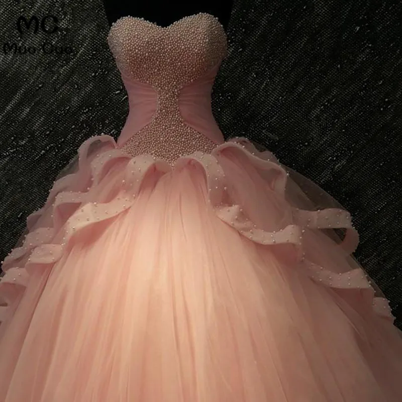 Pearl Beaded Sweetheart Bodice Corset Ball Gowns Wedding Dresses 20173