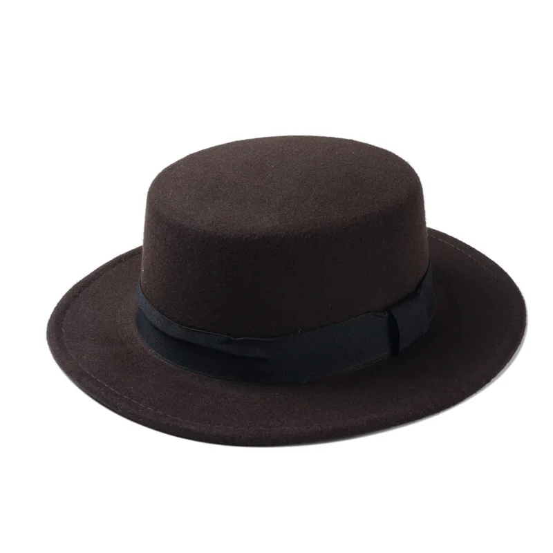 Модная шерстяная шляпа с плоским верхом для мужчин, фетровая шляпа с широкими полями, фетровая шляпа для джентльмена