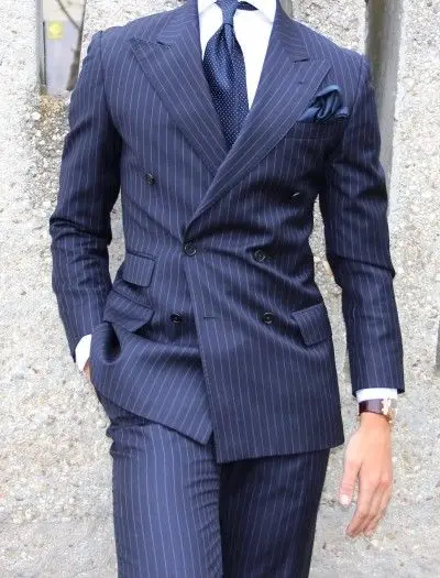 Fashionable-Double-Breasted-Navy-Blue-Strips-Groom-Tuxedos-Groomsmen-Peak-Lapel-Mens-Suits-Blazers-Jacket-Pants