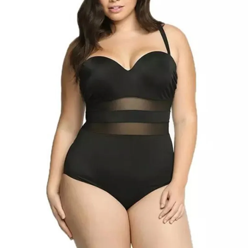 

Adogirl 4XL Plus Size Swimwear Black White Mesh Patchwork One Piece Swimsuit For Women Maillot De Bain Femme