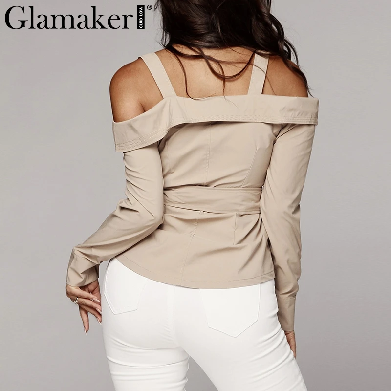 Glamaker с открытыми плечами длинным рукавом блузка рубашка для женщин сексуальная