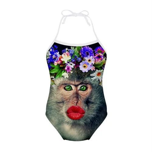 Cute Monkey Children Swimwear 3D Vivid Design Bandage Bodysuit Girls ...
