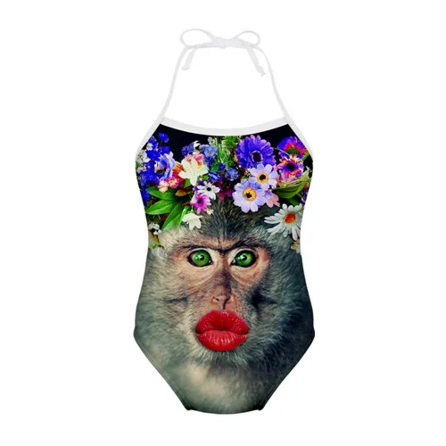 Cute Monkey Children Swimwear 3D Vivid Design Bandage Bodysuit Girls