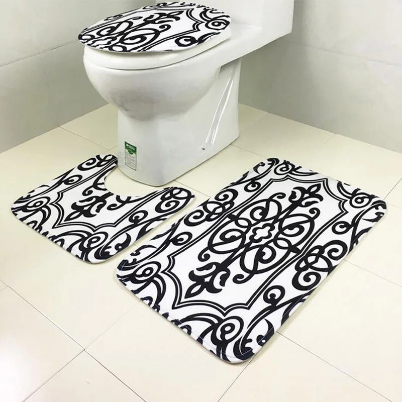3pcs/lot Geometry Pattern Toilet Seat Cover Flannel Fabric Toilet Case Zebra Pattern Bathroom