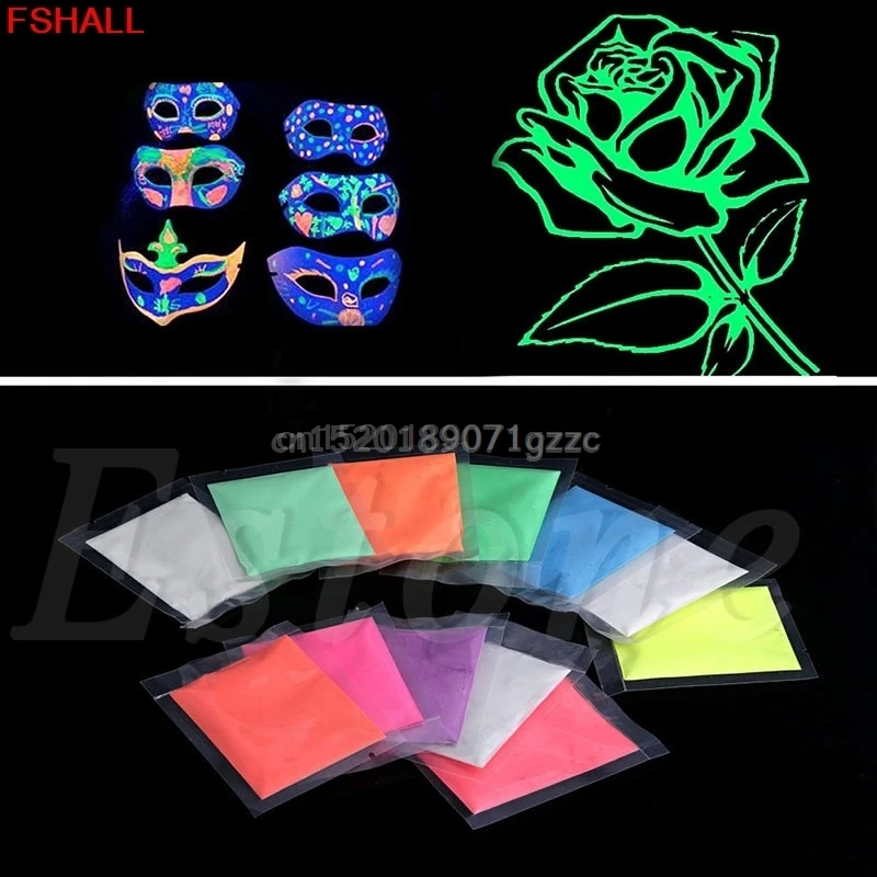 

12 Colors Fluorescent Super Bright Glow in the Dark Powder Luminous Pigment Hot #H027#