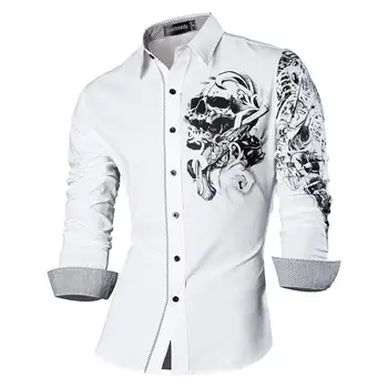 

Sportrendy Men's Shirt Dress Casual Long Sleeve Slim Fit Fashion Dragon Stylish JZS042 White2
