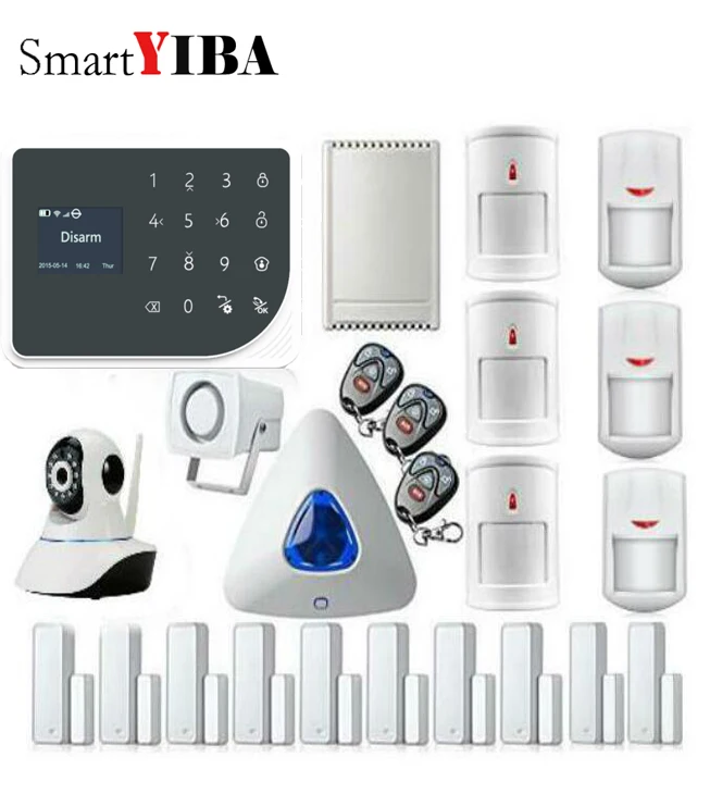 

SmartYIBA WIFI GSM GPRS Wireless Wired Home Security Arm Disarm Alarm system APP Remote Control Relay Output Video IP Camera