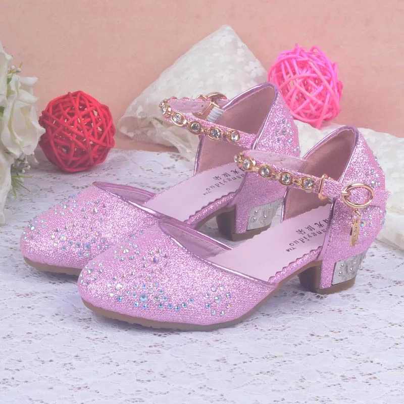 Летние сандалии принцессы для девочек детская обувь для девочек модельные туфли вечерние блестящие свадебные сандалии на высоком каблуке детская обувь CSH828