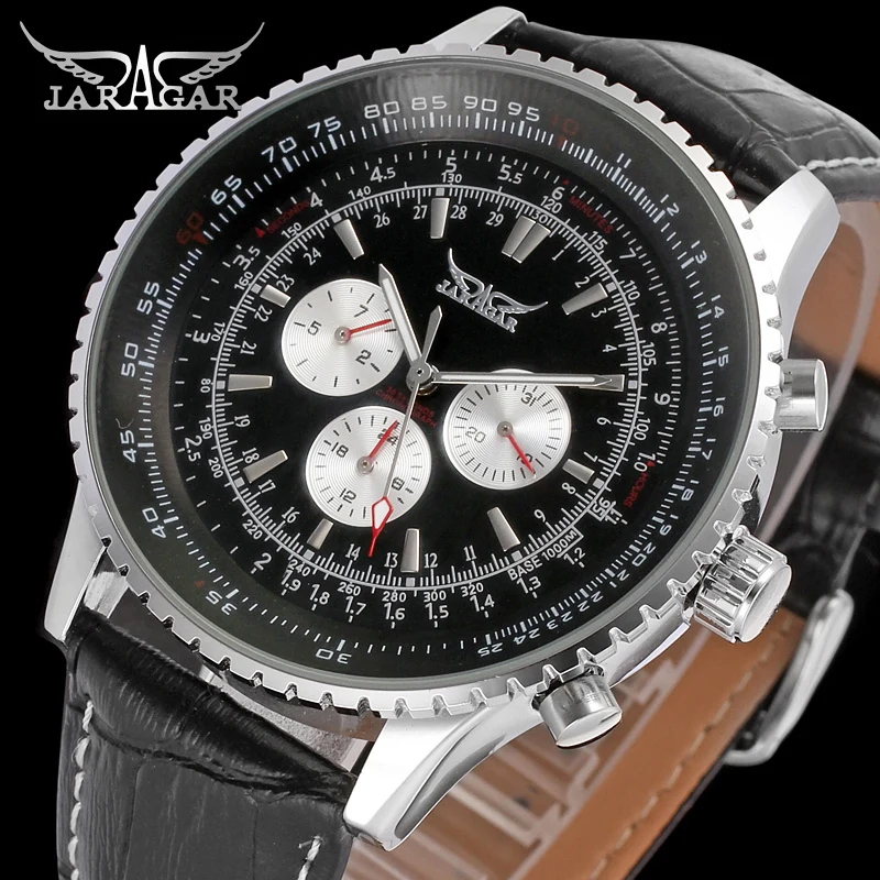 

Large Dial Sport Auto Mechanical Watch Men Leather 6 Hands White 3 Sub-dials Fashion Design Wrist Watches relogio masculino