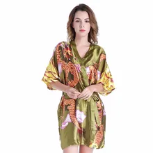 Новое зеленое женское кимоно с рукавами «летучая мышь», китайская женская классическая ночная рубашка с драконом, сексуальное выше колена, кафтан, ночная сорочка SG62