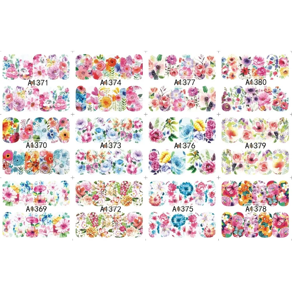 

UPRETTEGO 12 PACK/ LOT WATER DECAL NAIL ART NAIL STICKER SLIDER FULL COVER SUN FLOWER DAISY LILY JASMINE PRIMROSE A1369-1380