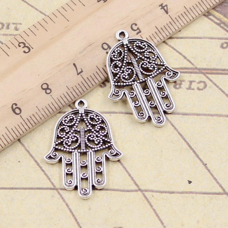 10 шт. подвески Fatima Hand Hamsa защита ладони 30x22 мм тибетские бронзовые серебряные