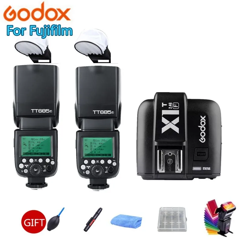 

2pcs Godox TT685F Camera Speedlite 2.4G wireless HSS 1/8000s GN60 TTL Strobe Flash + X1T-F Trigger Transmitter For Fujifilm Fuji