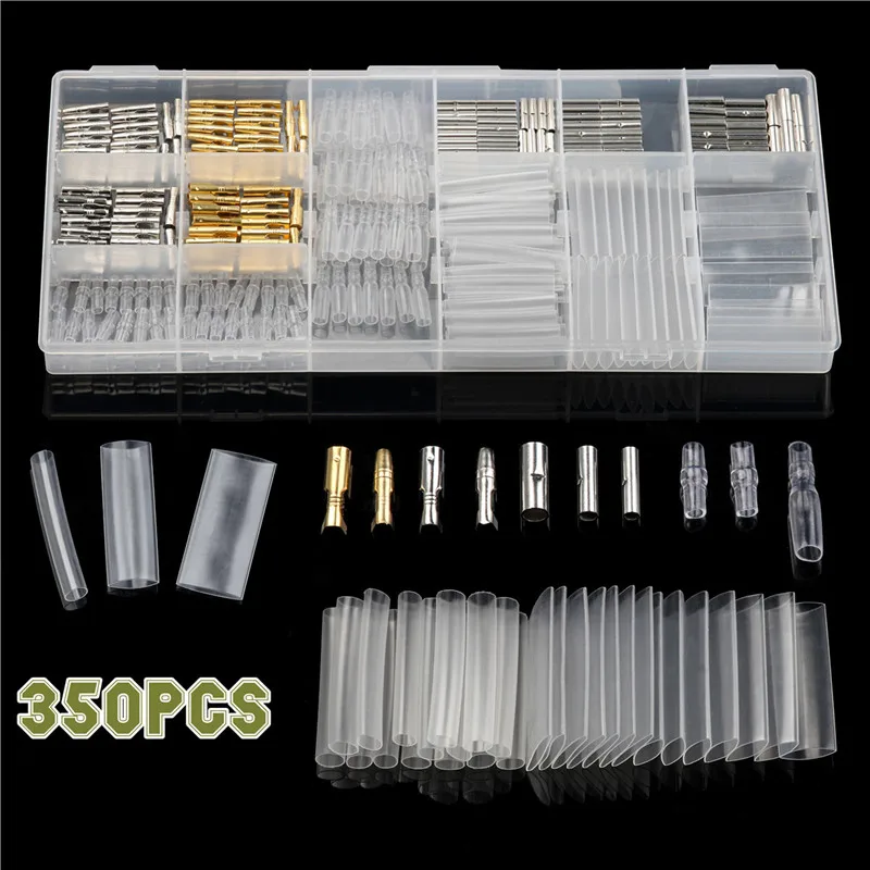 

350Pcs Non-insulated Insert Spring Terminals Connectors Assorted 40mm Insulated Transparent Heat Shrinkable Sleeves Tube Kit