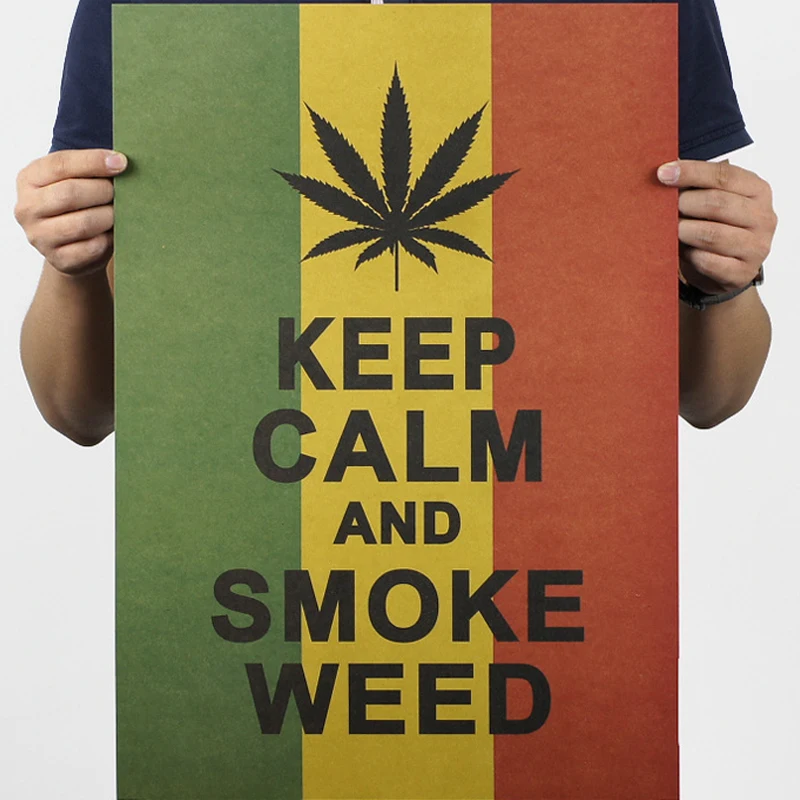 

About 51.5*36cm Kraft Paper Jamaica Reggae Style Keep Calm and Smoke Weed Poster Wall Sticke