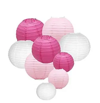 

18-Pack White Pink Fuchsia Round Paper Lantern Lamp Shades for Wedding Birthday Bridal Shower Party Decoration(Size:8" & 12"