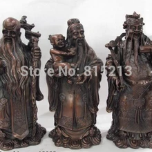 Bi00912 Китай Медь Бронзовый Фу Лу Шоу Бог богатства бессмертный Fukurokuju статуя Будды набор