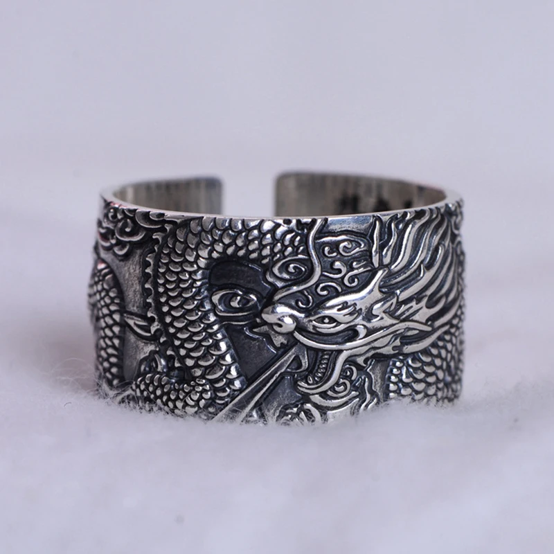BALMORA Настоящее 999 Чистое серебро панк дракон буддизм Сутра открытый укладки палец кольца для мужчин подарок винтажные крутые модные ювелирные изделия