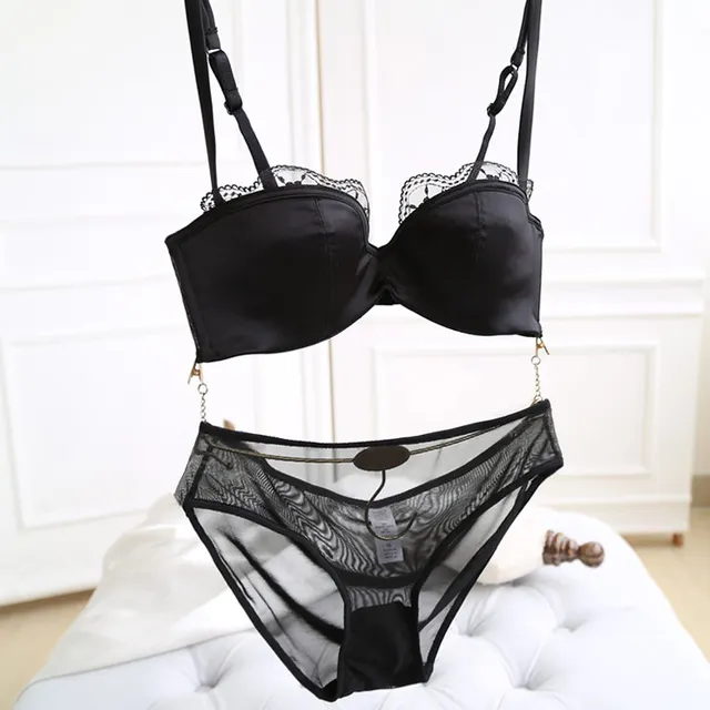 hot 2019 lace sexy deep V neck satin thin tube top design fashion bra set women's bra underwear