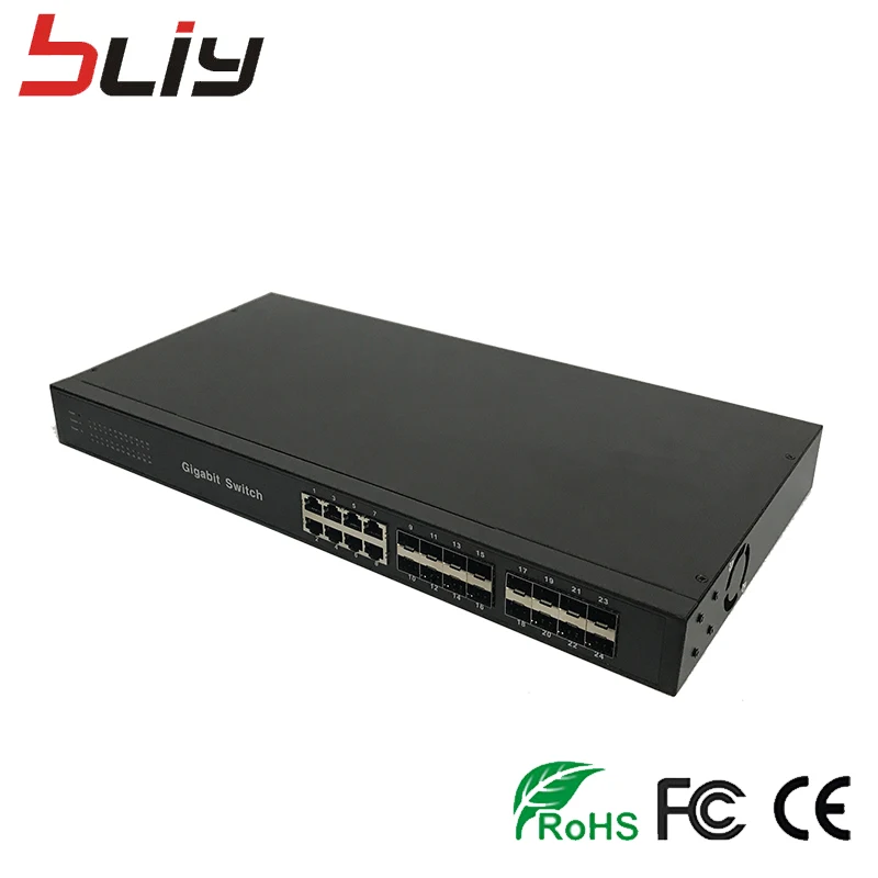Gigabit Managment fiber optic switch 8 ethernet 16 fiber port smart switch ftth server device fiber equipment media converter