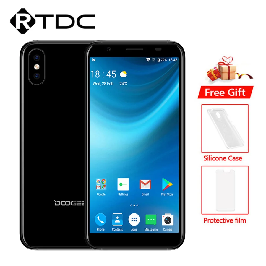 DOOGEE X55 смартфон с 5 дюймовым дисплеем процессором MT6580 ОЗУ 1 ГБ ПЗУ 16 2800 мАч 8 Мп +