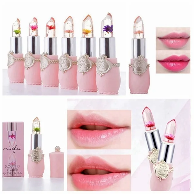 

Lipstick Waterproof Transparent Jelly Makeup Moisturizer Long Lasting Balm Temperature Changing Red Flower Lip Stick Lipstick