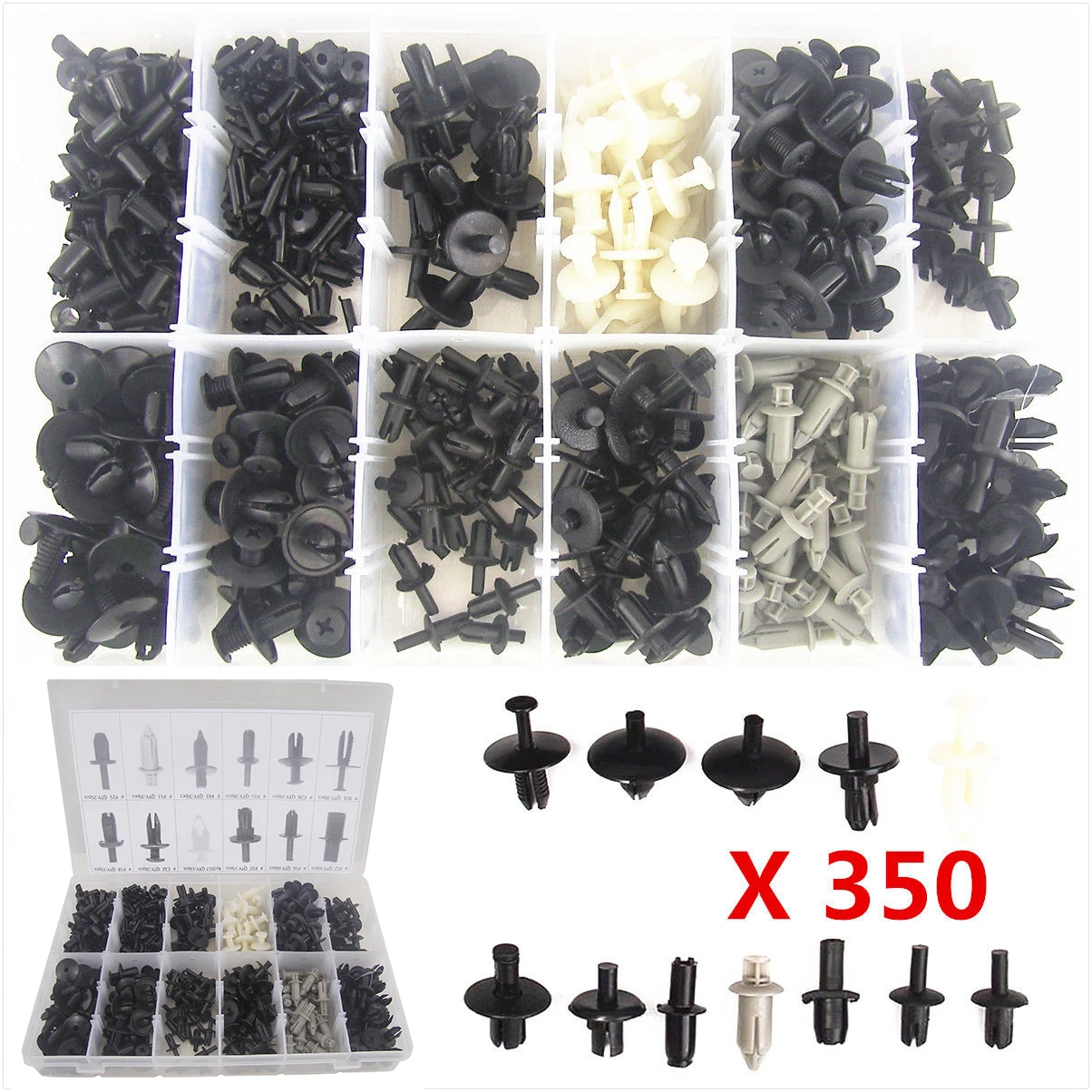 

350PCS Plastic Universal Auto Car Viehcle Push Retainer Pin Rivet Trim Clip Kit 12 Different Size Bumper for Bmw E30 Peugeot
