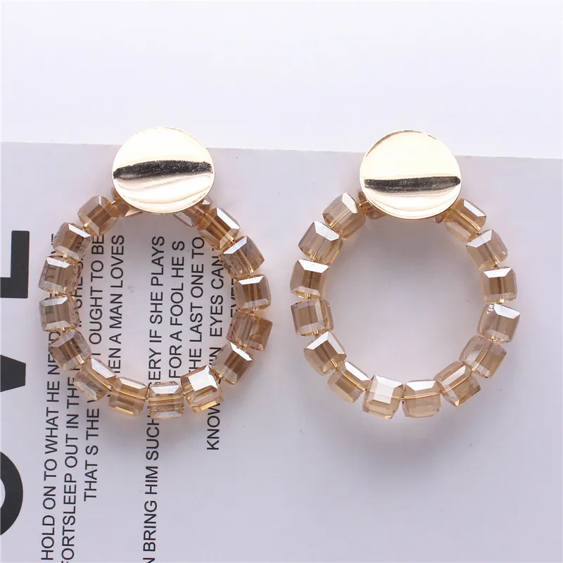 

2018 New Design Simple Jewelry Metal Copper Earrings Square Crystal Earrings Large Round Earrings Statement Earrings for woman