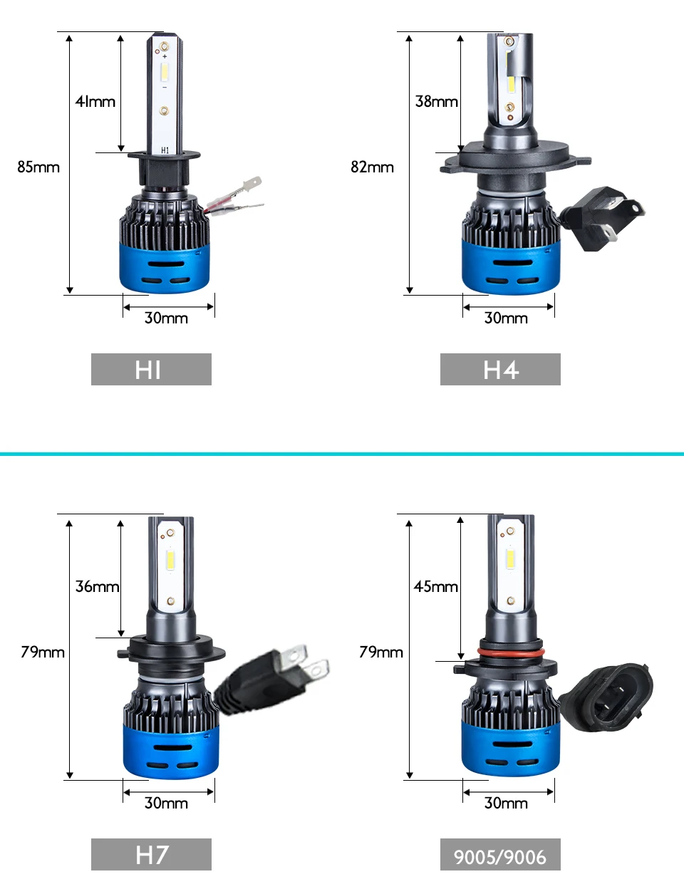 2PCS H7 LED H4 H11 LED Headlight Bulb HB3 Led HB4 H1 9005 9006 40W 9600LM 6500K 3000K 4300K 12000K 12V 24V Fan Car Lights K3 (21)