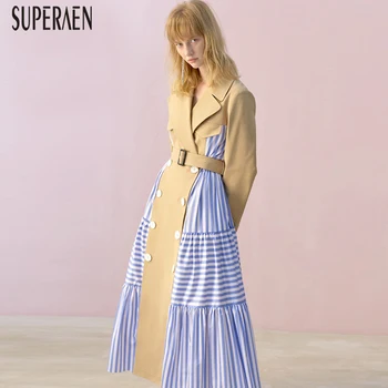

SuperAen 2019 Spring and Autumn New Women's Clothing Europe Wild Ladies Windbreaker Fashion Casual Cotton Trench Coat for Women