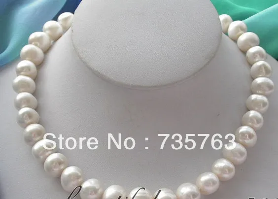 

HOT 00713 Big 17" 12-13MM white round freshwater pearl necklace
